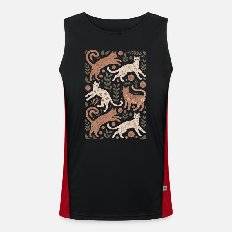 Playful cats with floral patterns Men's Functional Contrast Tank Top 