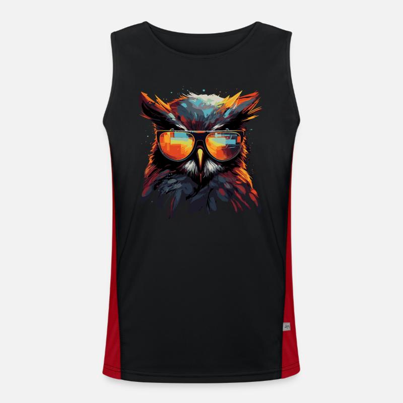 Lustige Eule mit Brille Funktionelles Kontrast-Tank Top für Männer 