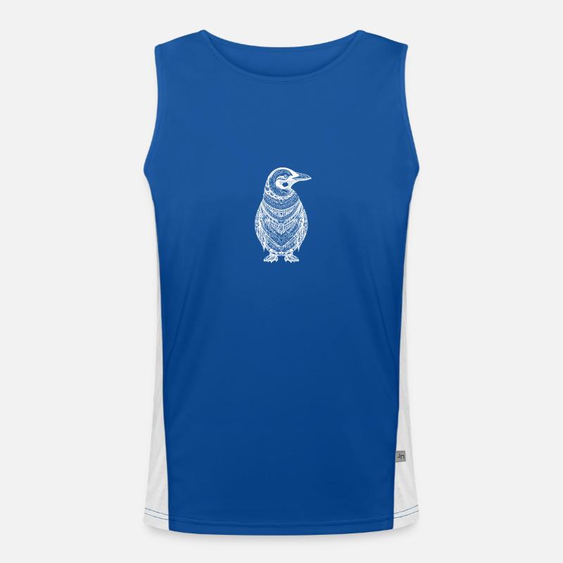 Cool penguin with boho ethno patterns in white Men's Functional Contrast Tank Top 
