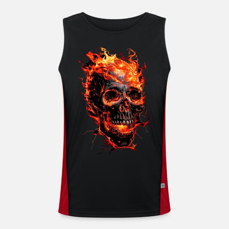 Skull Flames Skull Fire Skeleton Biker Men's Functional Contrast Tank Top 