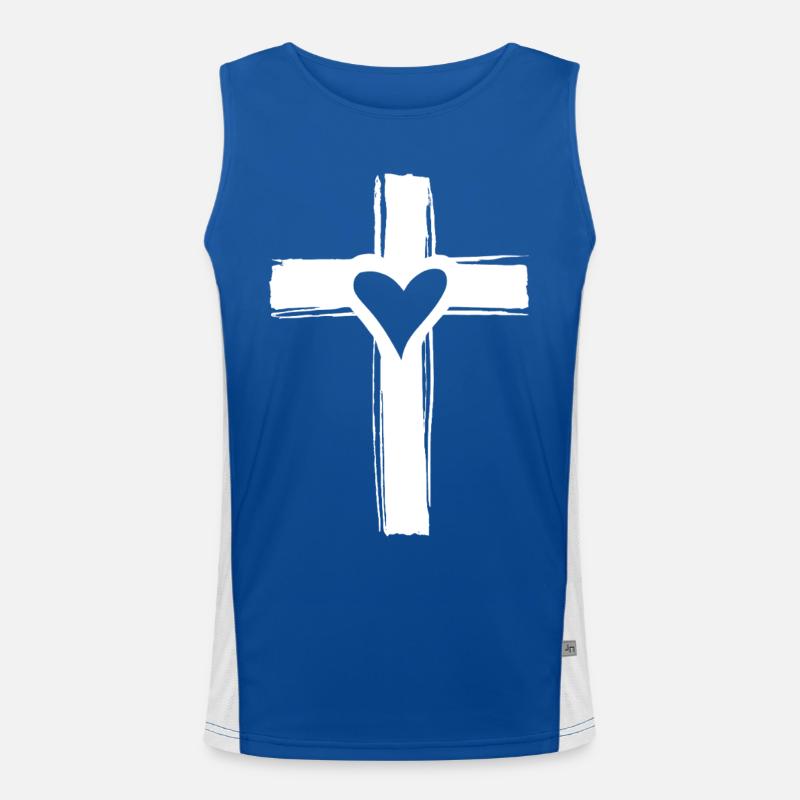 Weißes Kreuz mit einem Herzen darin Funktionelles Kontrast-Tank Top für Männer 