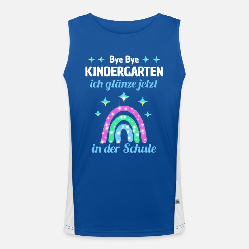 Bye Bye Kindergarten Glitzer Regenboge Einschulung Funktionelles Kontrast-Tank Top für Männer 