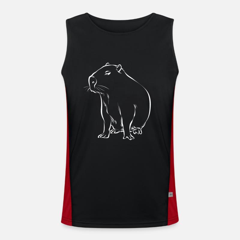 Cute capybara sitting drawing - Men's Functional Contrast Tank Top  - black/red