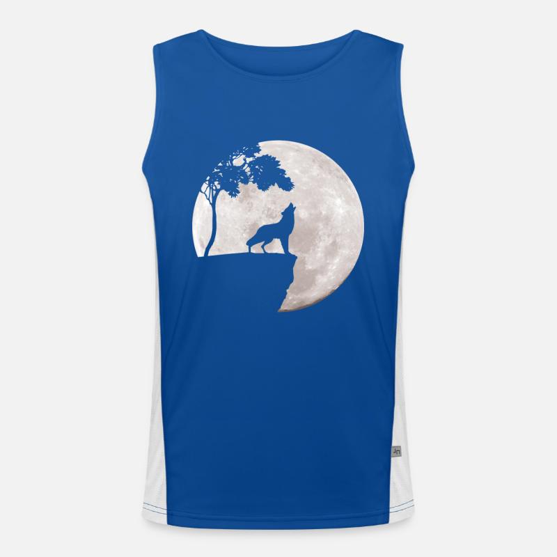 Full Moon - Night - Wolf Silhouette Men's Functional Contrast Tank Top 