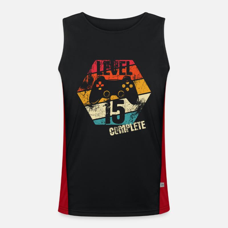 Level 15 Complete - Gamer - Geburtstag - Geschenk Funktionelles Kontrast-Tank Top für Männer 