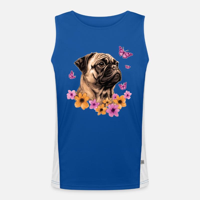 Pug with butterflies Men's Functional Contrast Tank Top 
