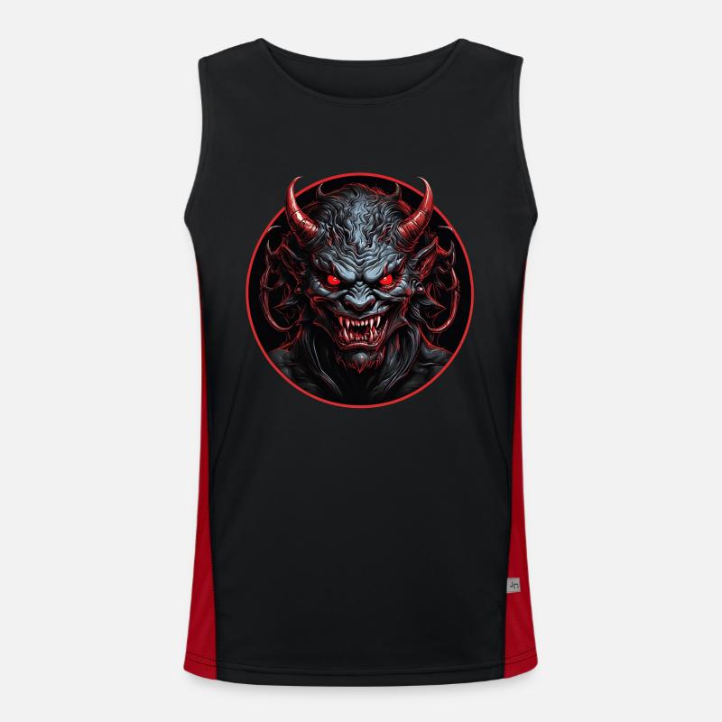 Evil demonic devil with red eyes Men's Functional Contrast Tank Top 