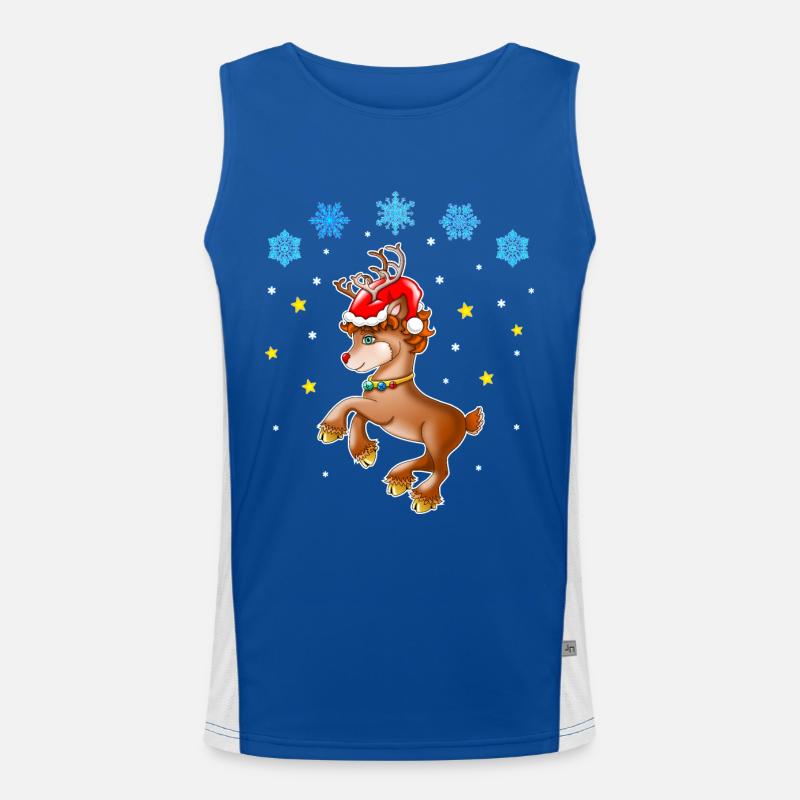 Reindeer Rudolf with Santa hat Men's Functional Contrast Tank Top 