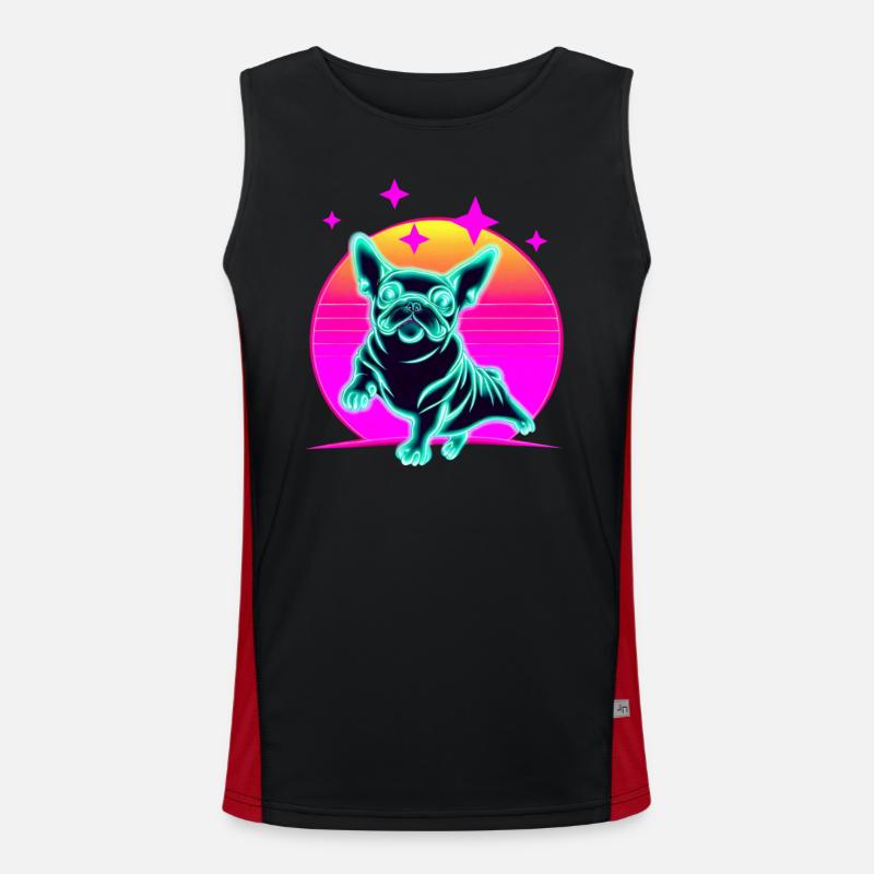 French Bulldog Synthwave Frenchie - Men's Functional Contrast Tank Top  - black/red