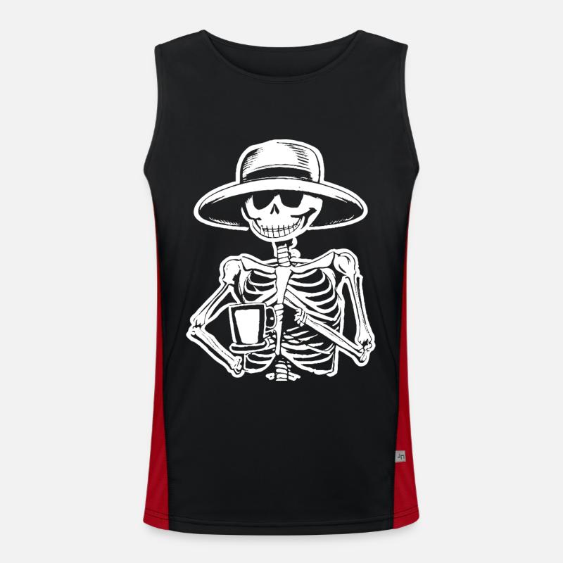 Sarcastic Funny Skeleton Drinking Espresso Coffee Men's Functional Contrast Tank Top 
