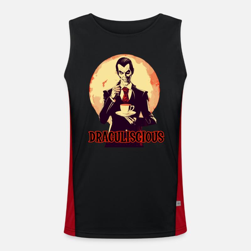 A vampire drinking coffee at night Men's Functional Contrast Tank Top 