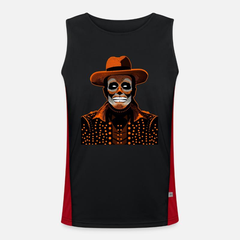 Ein Mann mit Skelettgesicht, der einen Hut und einen schicken Mantel trägt Funktionelles Kontrast-Tank Top für Männer 