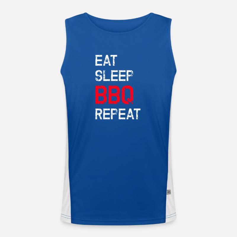 Eat Sleep BBQ Repeat Grillen Spruch Funktionelles Kontrast-Tank Top für Männer 