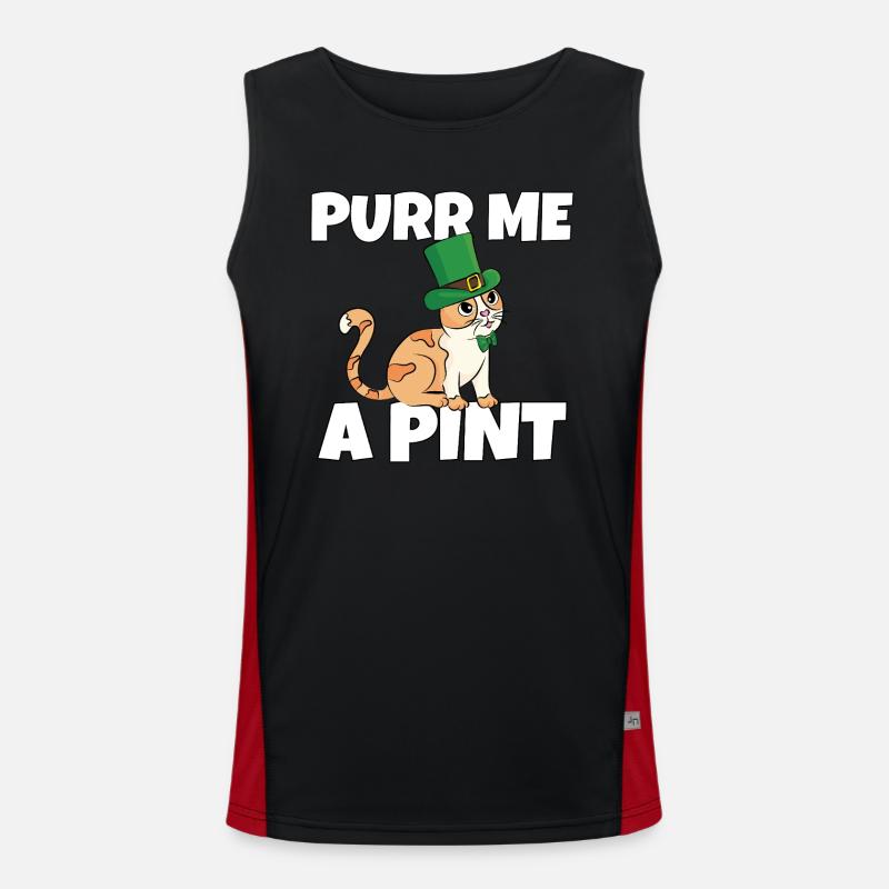 St. Patricks Day Freche Durstige Katze Leprechaun Funktionelles Kontrast-Tank Top für Männer 