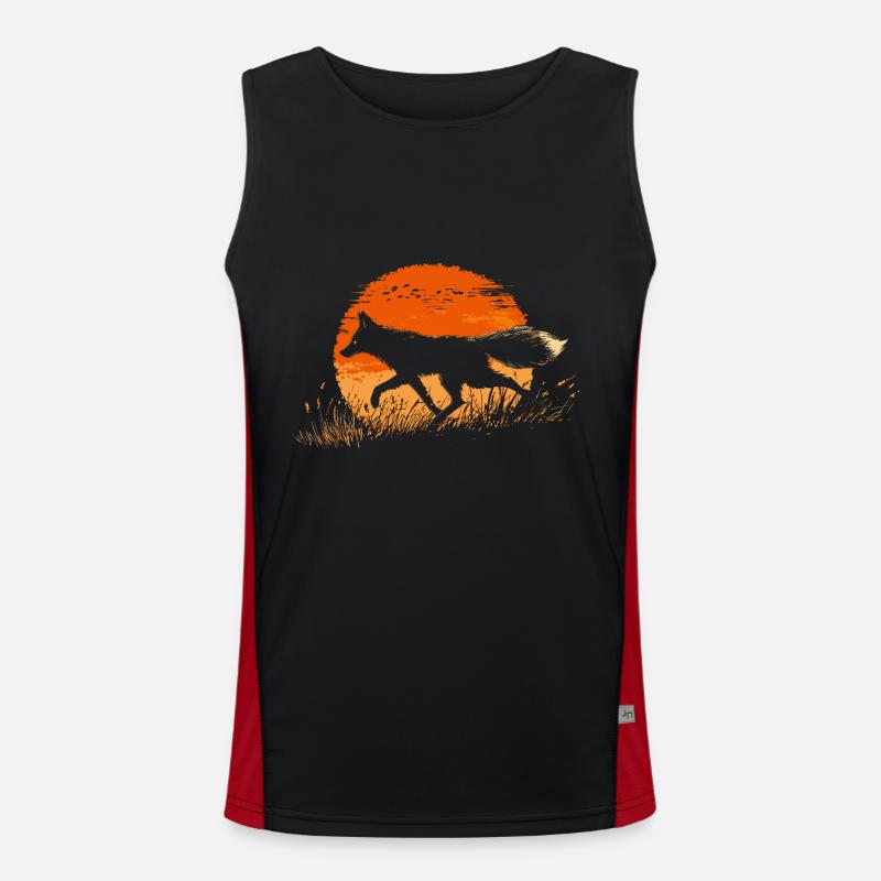 Fuchs Silhouette vor einer Sonne Funktionelles Kontrast-Tank Top für Männer 