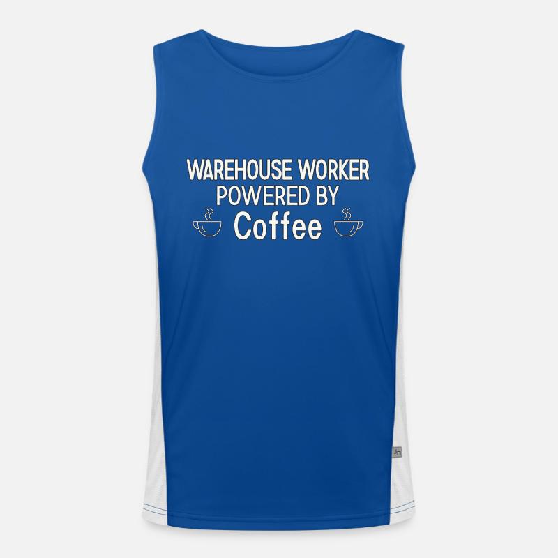 Warehouse Worker Powered By Coffee Funktionelles Kontrast-Tank Top für Männer 