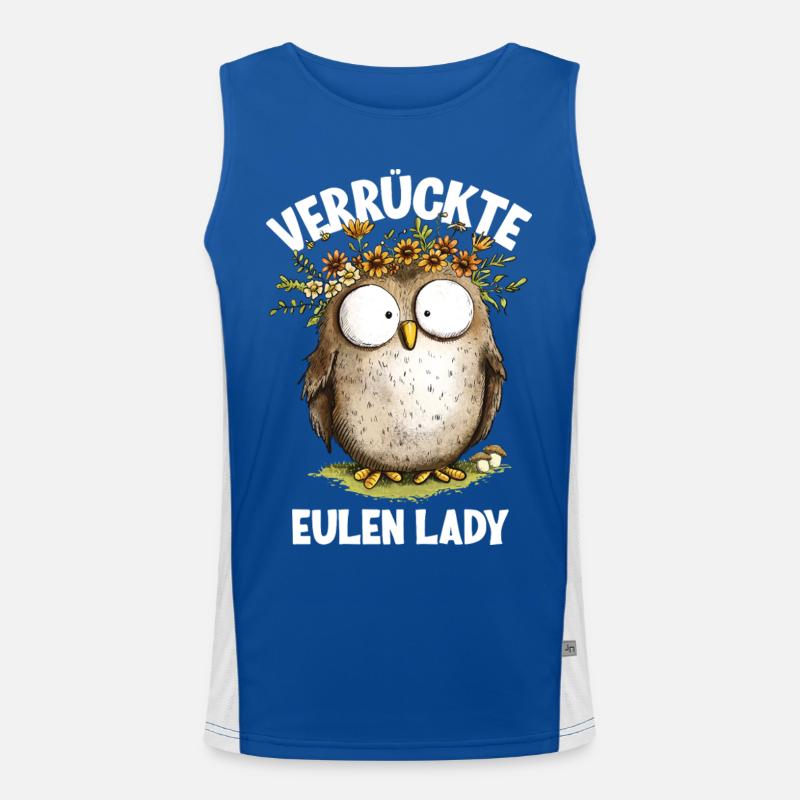 Eule mit Spruch Verrückte Eulen Lady Funktionelles Kontrast-Tank Top für Männer 