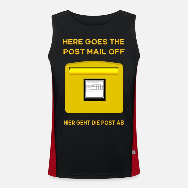 Here goes the post mail off. Hier geht die Post ab Funktionelles Kontrast-Tank Top für Männer 