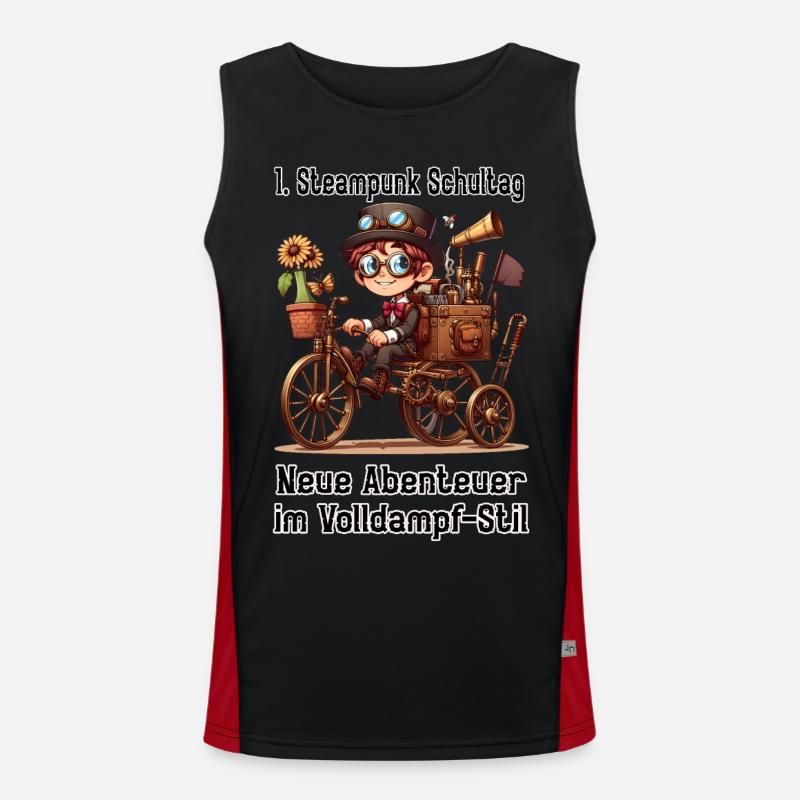 First Steampunk School Day - Men's Functional Contrast Tank Top  - black/red