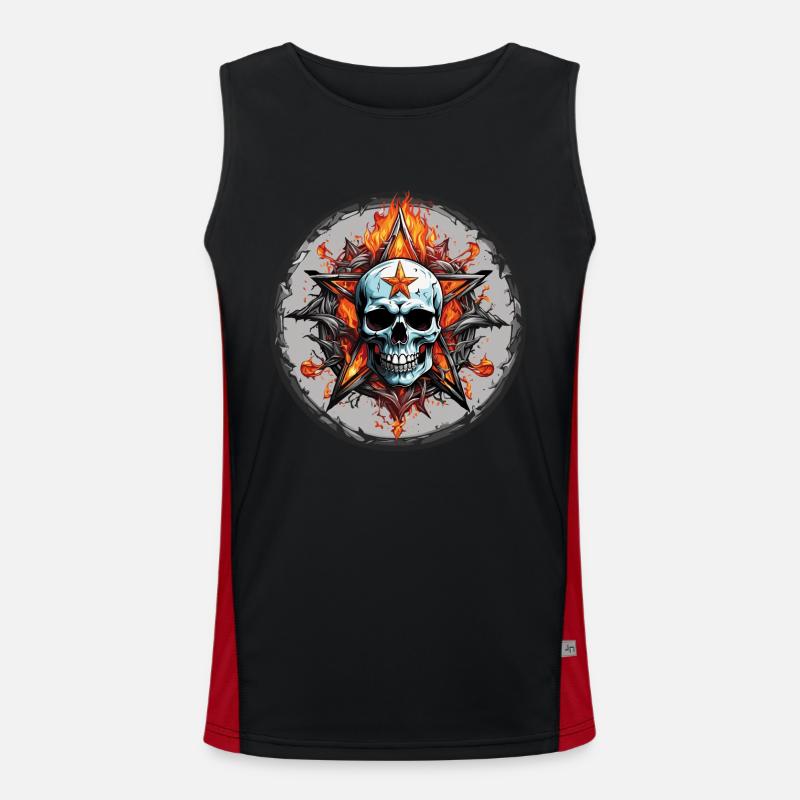 Skull and pentagram flames in circle Men's Functional Contrast Tank Top 