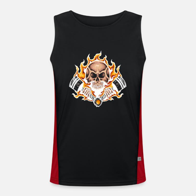 Skull with Engine Piston Shirt Biker Mechanic Men's Functional Contrast Tank Top 