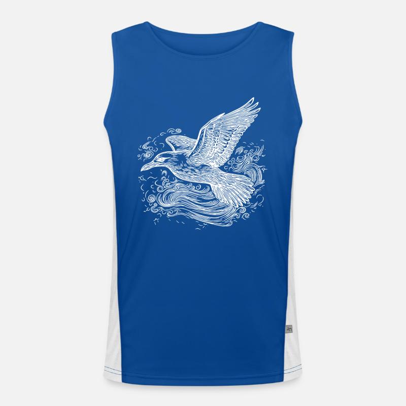 Elegante fliegende Möwe über dem Wasser Funktionelles Kontrast-Tank Top für Männer 