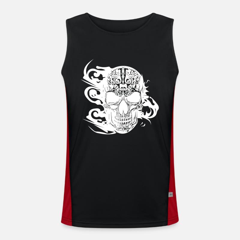 Burning grinning tattoo skull - Men's Functional Contrast Tank Top - black/red