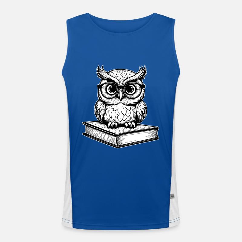 Little funny owl with glasses sitting on book Men's Functional Contrast Tank Top 
