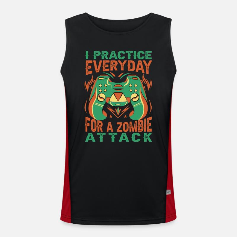 I Practice Everyday For A Zombie Attack - Zocker Funktionelles Kontrast-Tank Top für Männer 