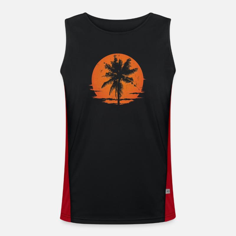 Distressed Sunset Palm Silhouette Men's Functional Contrast Tank Top 