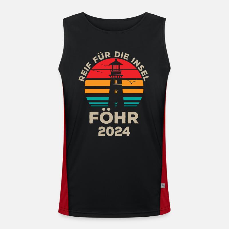 Föhr 2024 Inselflair Leuchtturm Design Funktionelles Kontrast-Tank Top für Männer 