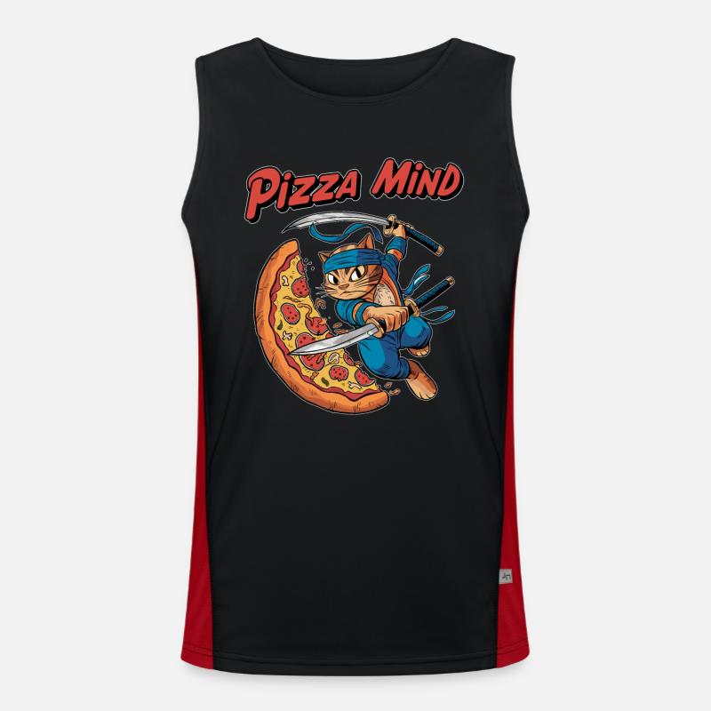 Pizza Mind Ninja Katze Design Funktionelles Kontrast-Tank Top für Männer 