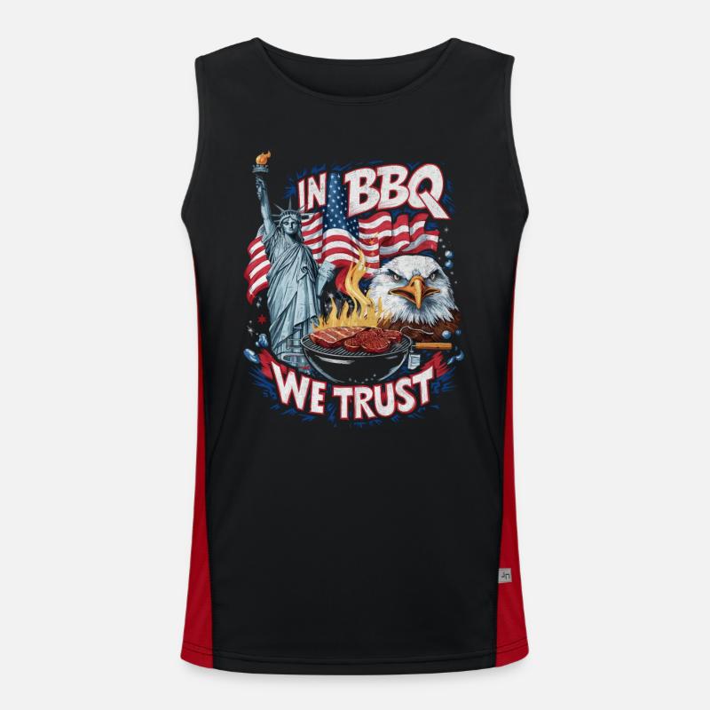 In BBQ We Trust Patriotic Grill Design Men's Functional Contrast Tank Top 