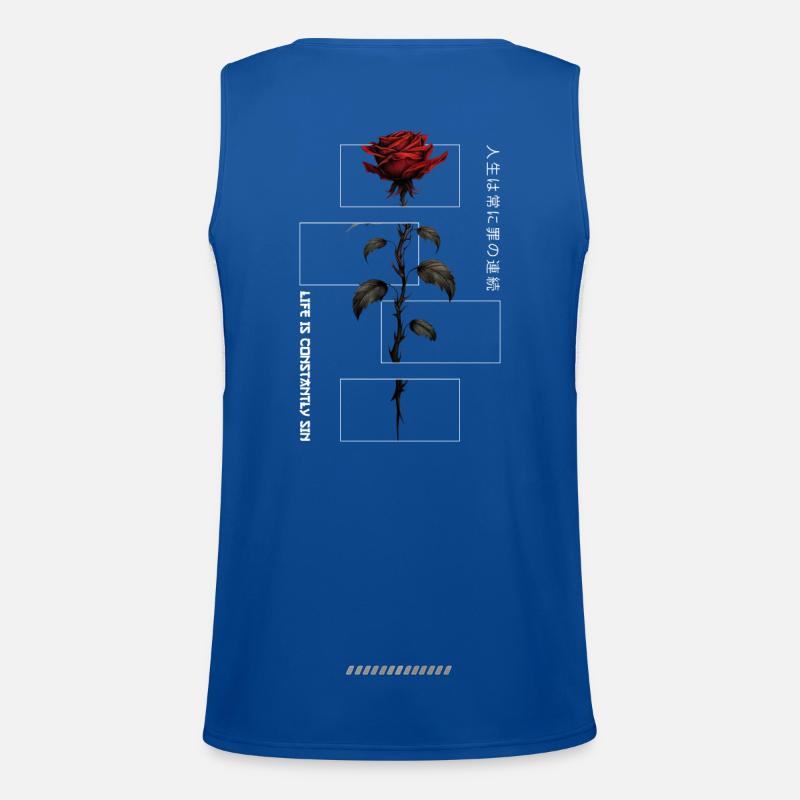 Life Is Constantly Sin Rose Japanese Script Men's Functional Contrast Tank Top 