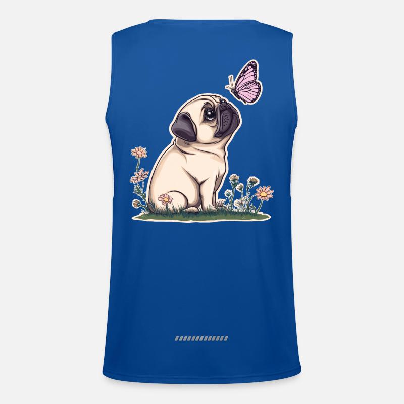 Pug with butterfly Men's Functional Contrast Tank Top 