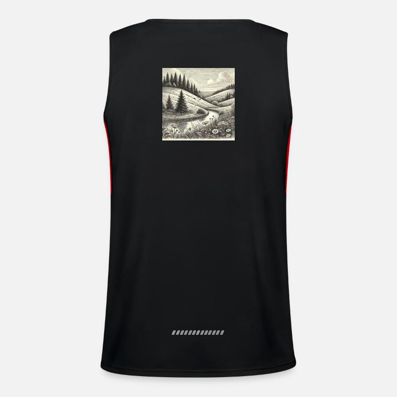 River Forest Landscape Engraving - Men's Functional Contrast Tank Top  - black/red