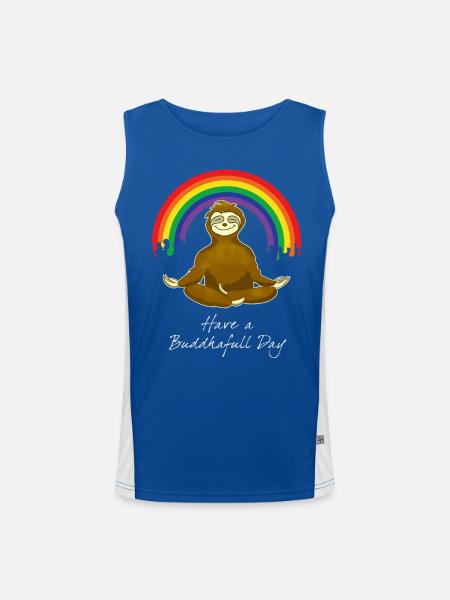 sloth buddha om yoga meditation chill cool bu - Men's Functional Contrast Tank Top  - royal/white - Front