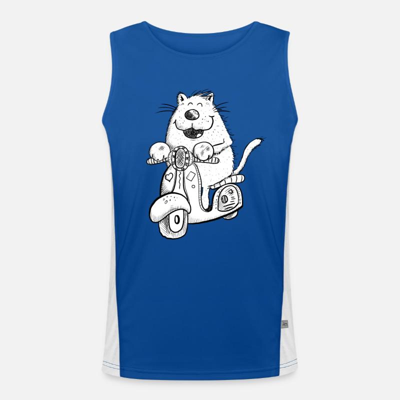Lustige Katze Auf Roller Comicfigur Fun Geschenk Funktionelles Kontrast-Tank Top für Männer 