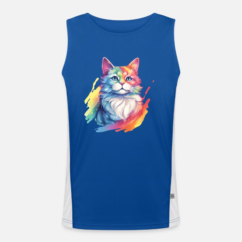 Rainbow Cat – Malerische Regenbogen-Katze Funktionelles Kontrast-Tank Top für Männer 