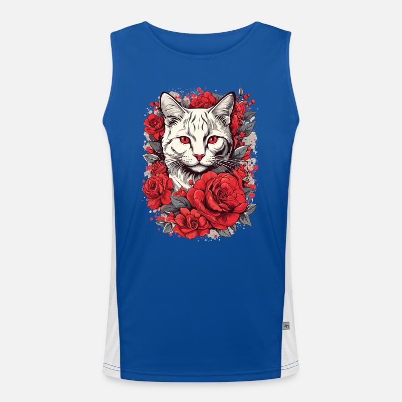 Roter Rosenkater Blick, Katze mit Rosen Funktionelles Kontrast-Tank Top für Männer 