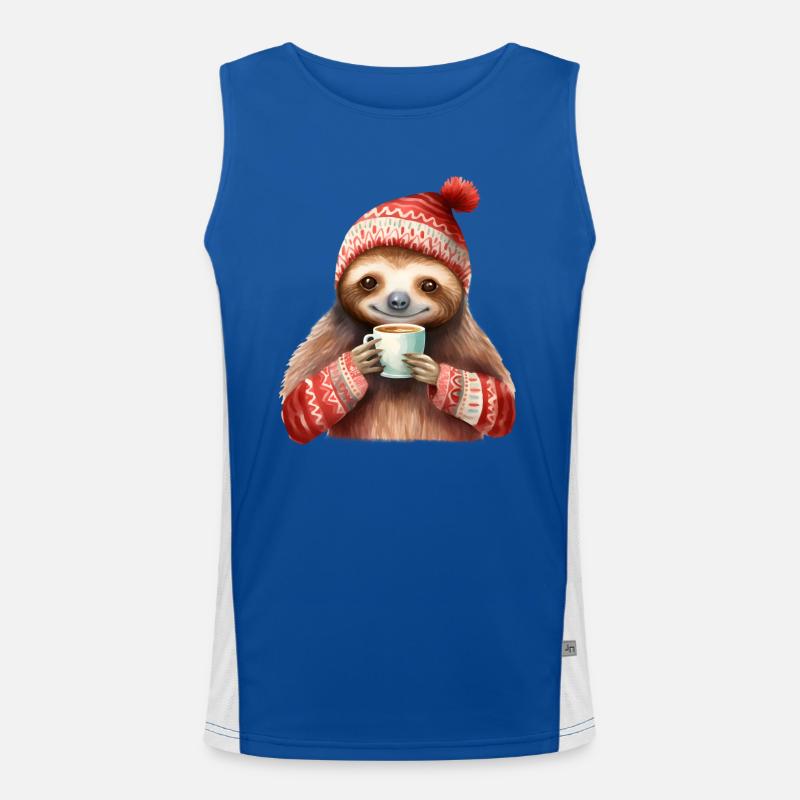 Winter-Sloth mit Kaffeebecher Funktionelles Kontrast-Tank Top für Männer 