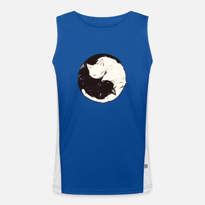 Yin et Yang bouddhisme graphique chats chat support Débardeur respirant contrasté Homme 