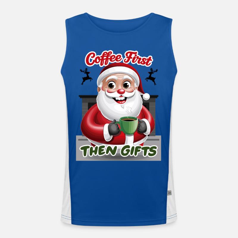 Weihnachtsmann mit Kaffee Funktionelles Kontrast-Tank Top für Männer 