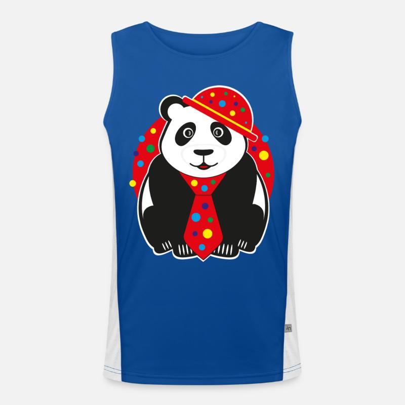 Panda mit lustigen Hut, Krawatte und Konfetti. Funktionelles Kontrast-Tank Top für Männer 