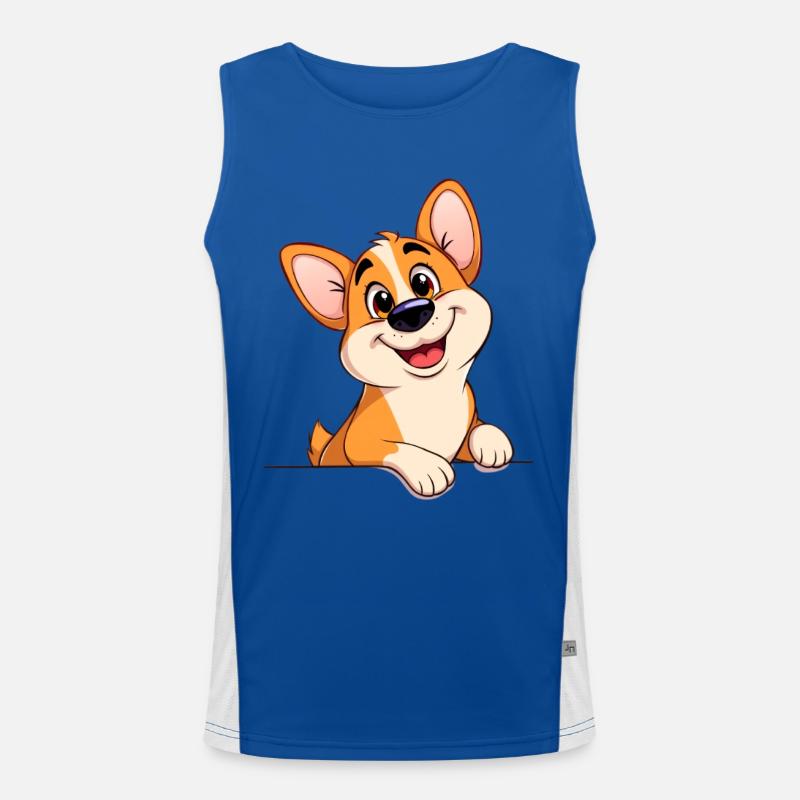 Motif de chiot Corgi heureux dans un style dessin animé Débardeur respirant contrasté Homme 