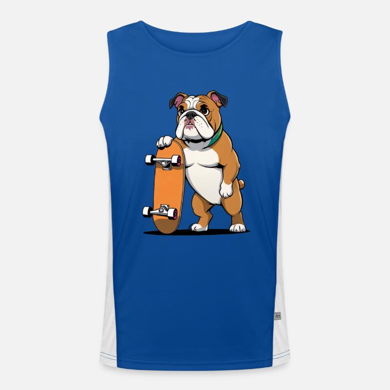 Bullenhündchen mit Skateboard Funktionelles Kontrast-Tank Top für Männer 