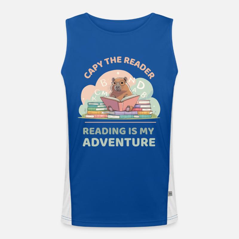 Capybara reading between stacks of books Men's Functional Contrast Tank Top 