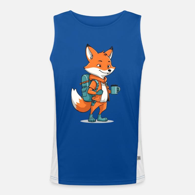 Abenteuer-Fuchs mit Rucksack und Tasse Funktionelles Kontrast-Tank Top für Männer 