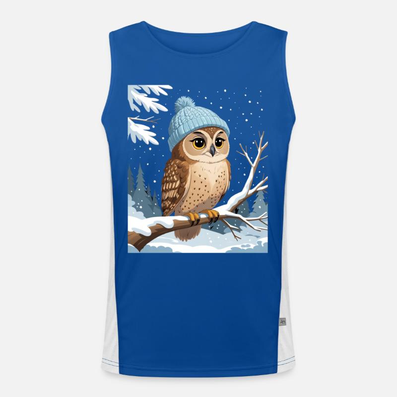 Eule mit Wintermütze im Schneewald Funktionelles Kontrast-Tank Top für Männer 