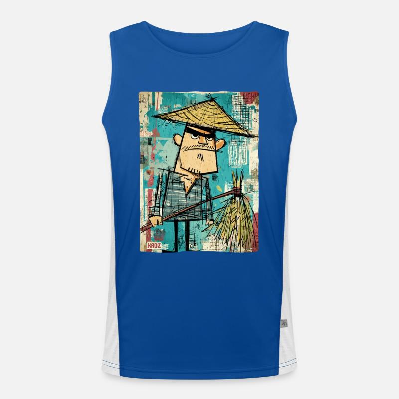 Graffiti Samurai with Broom - Men's Functional Contrast Tank Top  - royal/white